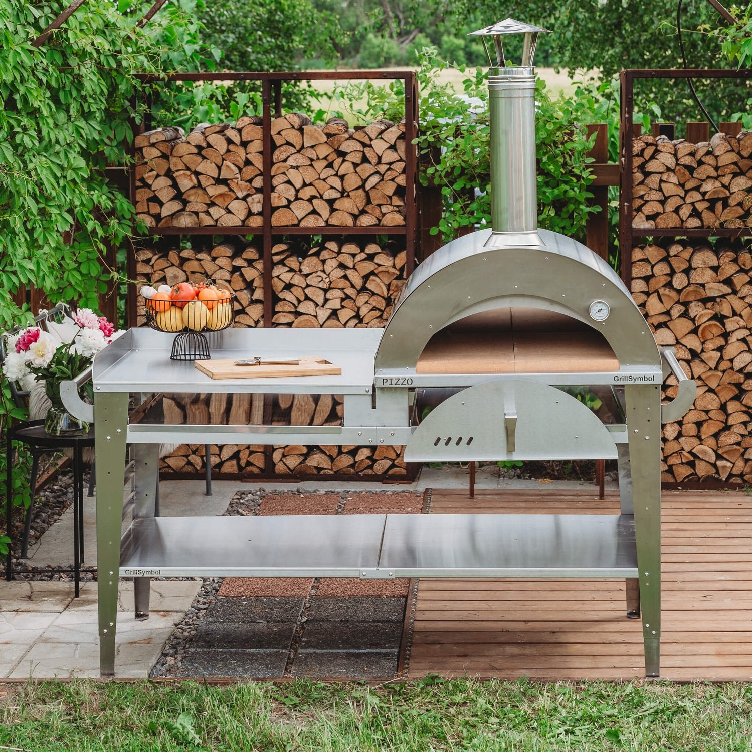 Pizzaugn med stor bord Pizzo-XL-set-inox