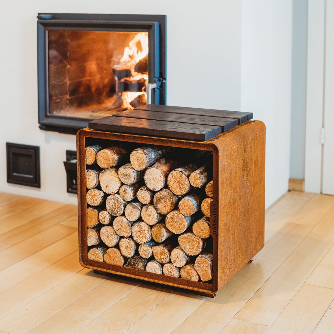 GrillSymbol Cortenstål vedförvaring Enzo Rack-S