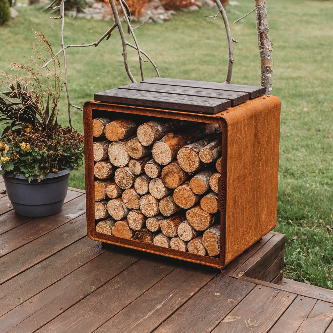 GrillSymbol Cortenstål vedförvaring Enzo Rack-S
