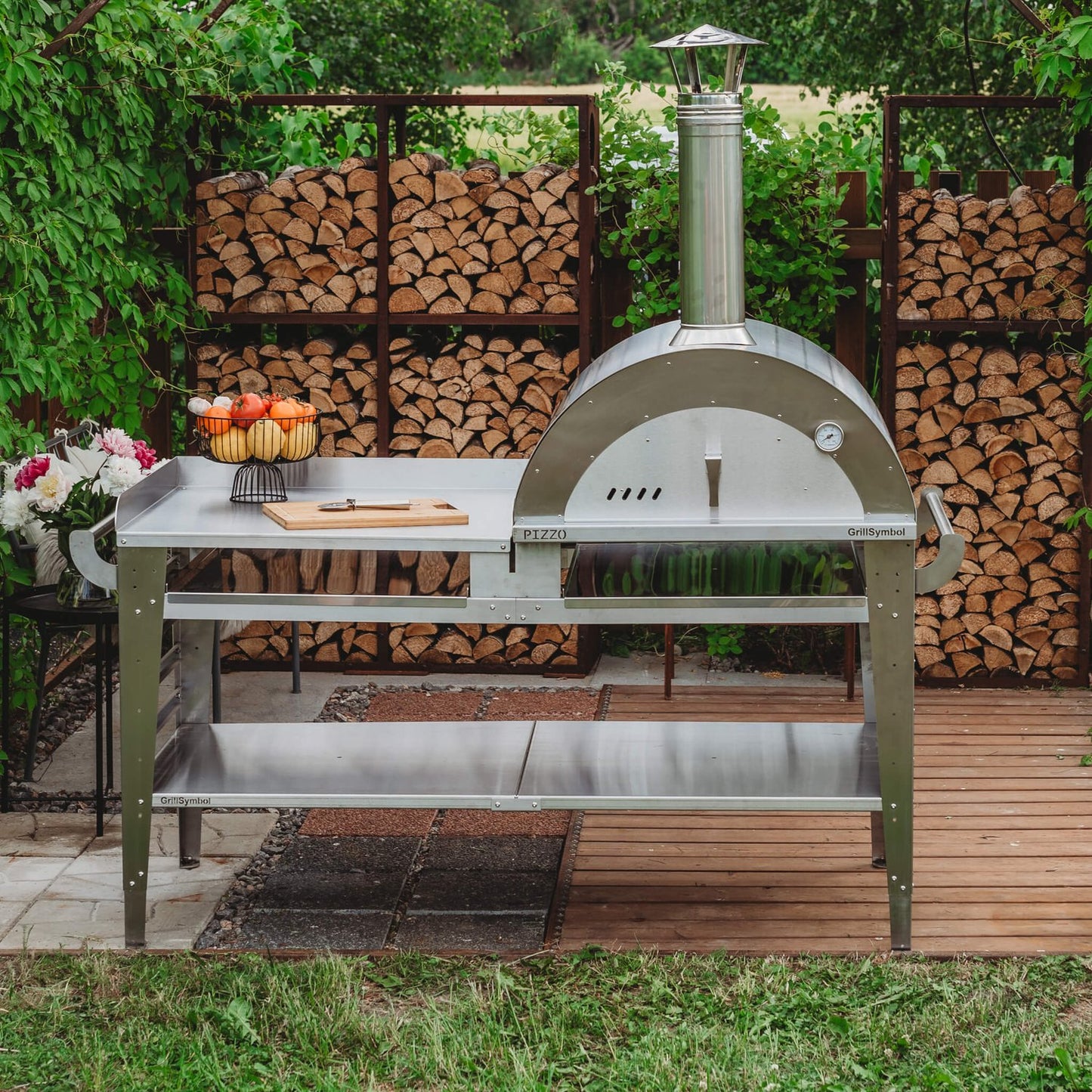 GrillSymbol pizzaugn med stor bord Pizzo-XL-set-inox